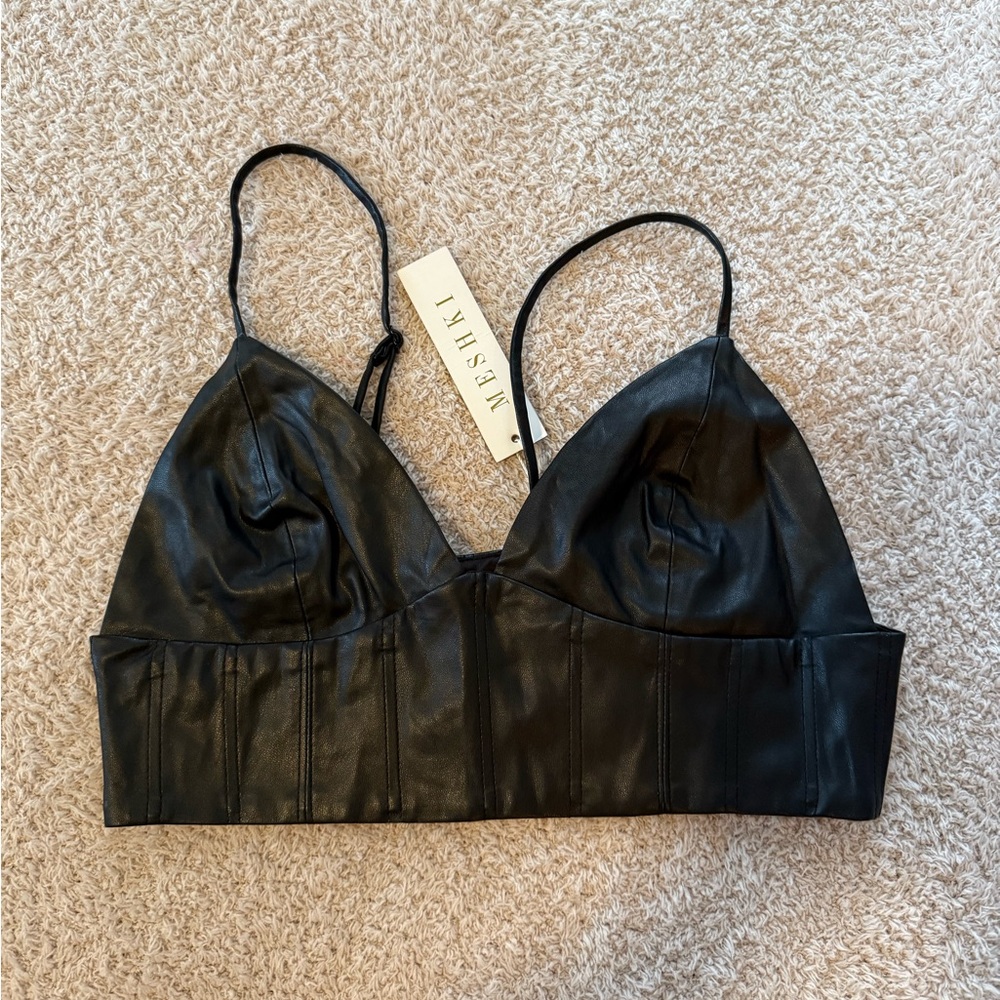 Black pleather Bralette by Meshki